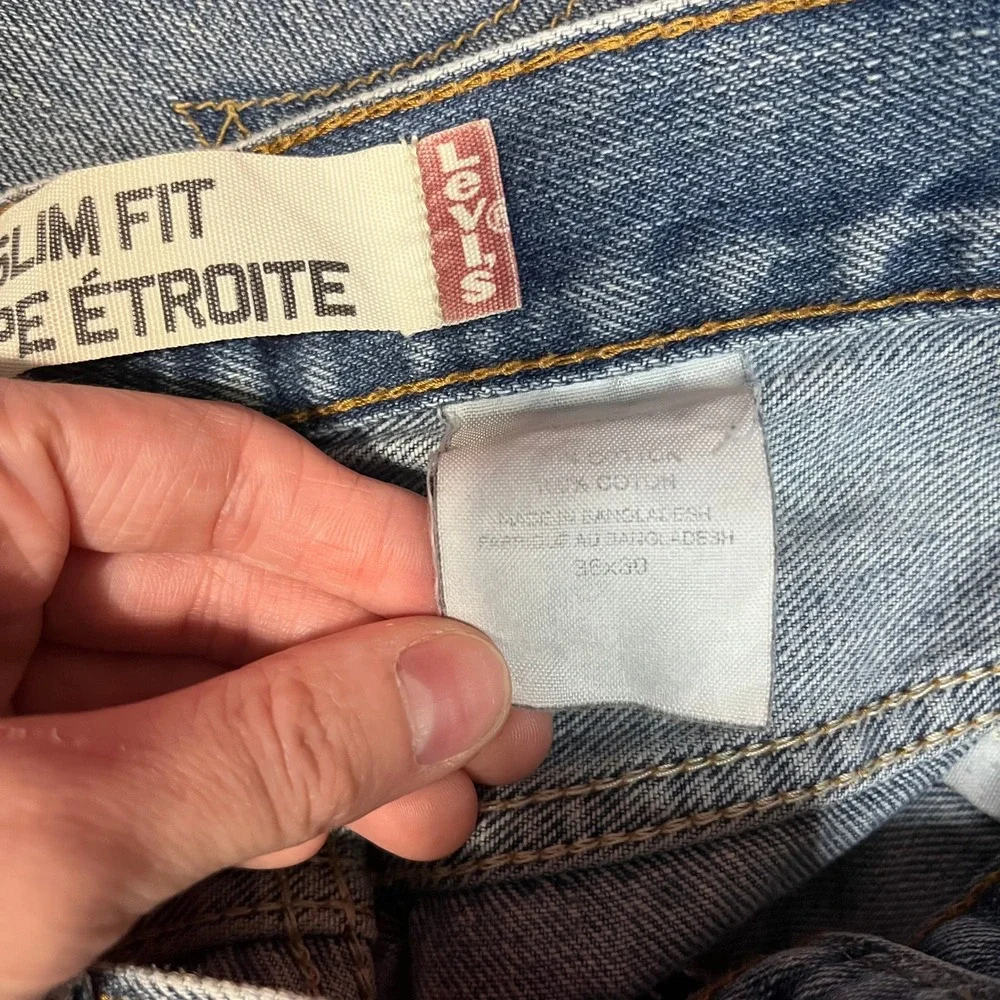 Levis 514 Slim Fit Light Wash Blue Denim Jeans 36x30 Mens 100% Cotton